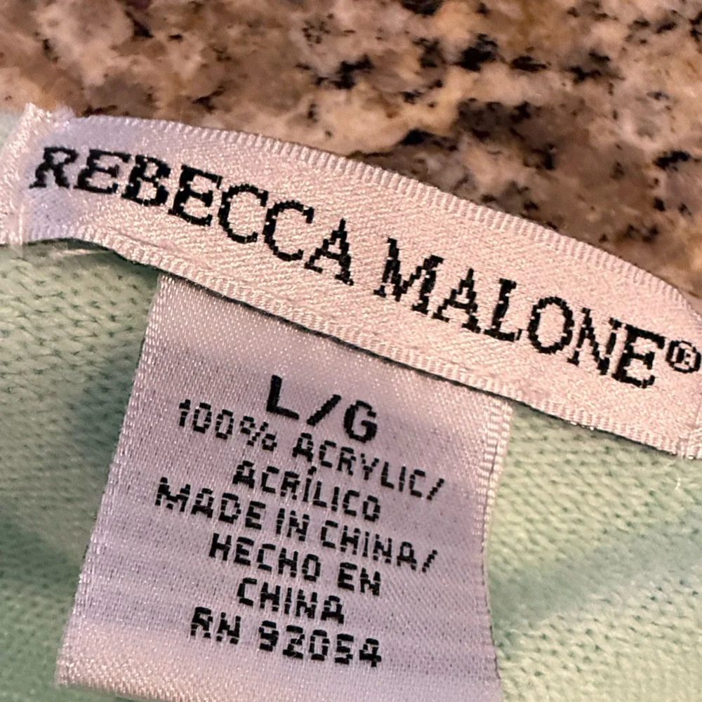 Rebecca Malone mint green pearl bead sweater & detachable fringe scarf SZ LG - Picture 7 of 13